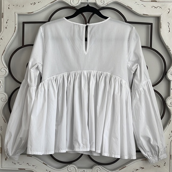 ANTHROPOLOGIE JOIE HAUKEA  SHIRRED PEPLUM TOP WHITE SIZE MEDIUM - Picture 8 of 10